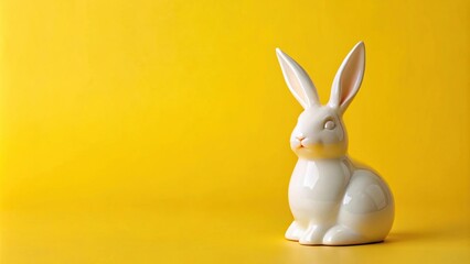 Fototapeta premium Minimalist ceramic easter bunny on yellow background