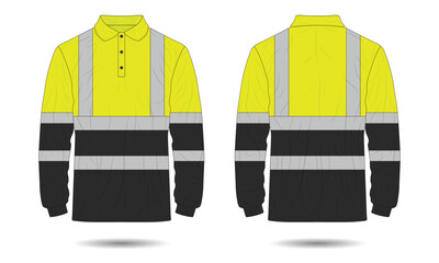 Hi vis safety polo shirt mockup long sleeve front and back view