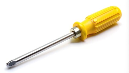 Yellow screwdriver isolated on white background at a tilted angle