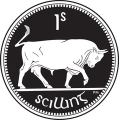 one shilling Ireland coin vector design handmade silhouette