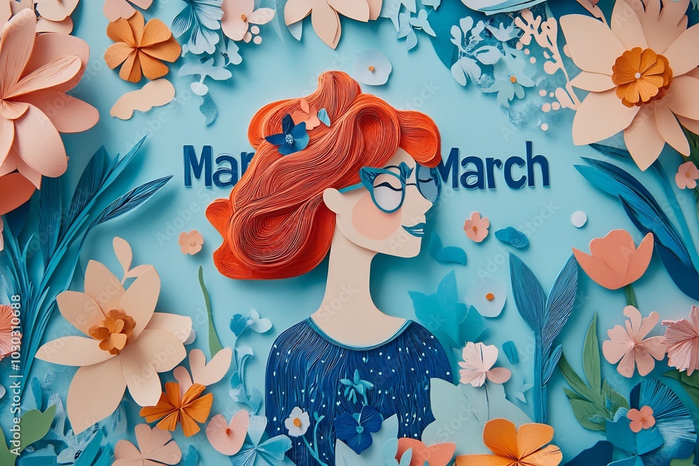 Poster 3d paper cut march 8 a playful and artistic background of mixed patterns and vibrant colors designed