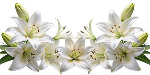 White lilies isolated on white background in symmetrical arrangement