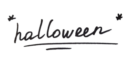 the word "halloween" written in a cursive style. There are two small star-like symbols, one on each side of the word. 