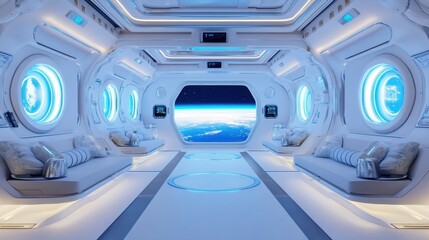 Futuristic high-tech medical laboratory and treatment room.