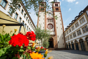 Cathedral of Wurzburg with twin steeples, in summer, Germany