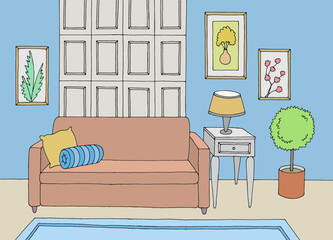 Living room graphic color home interior sketch illustration vector 