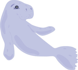 Cute cartoon hand drawn smiling sirenia swimming. Marine mammals. Vector doodle cartoon picture for your design.