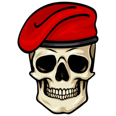 Military Skull Red Beret Army Logo Design Illustration Vector