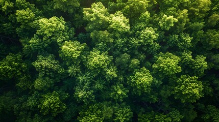 Fototapeta premium Aerial shot of a young, verdant forest canopy.