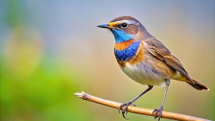 Fototapeta premium Minimalist image of a Bluethroat bird perched on a branch