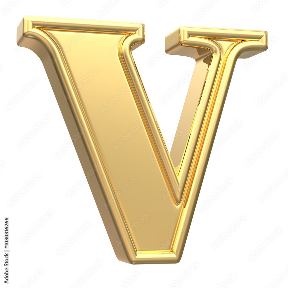 Poster gold v font 3d rendering