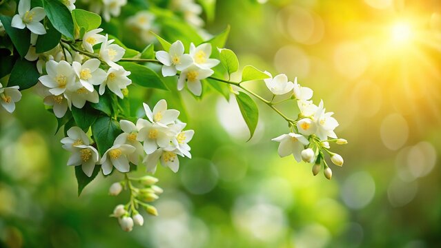 image of jasmine flowers on a tree with a natural bokeh background