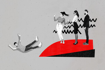 Composite photo collage of three business partners decide fired employee guy fall wonder crisis...