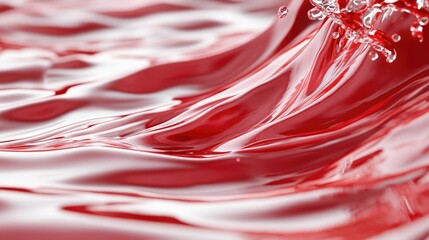 Red Liquid Surface with Waves and Bubbles