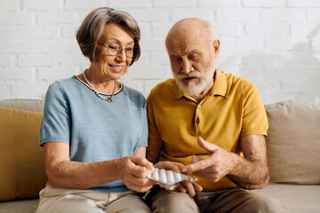 A devoted wife helps her husband manage diabetes while sharing a warm moment at home.