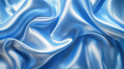 Elegant blue satin fabric draping softly, showcasing luxurious texture and rich color