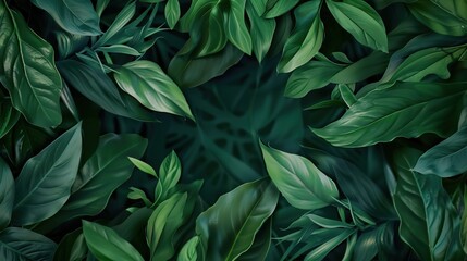 Fototapeta premium Bright green leaves forming a border around an empty space in the center, perfect for text.