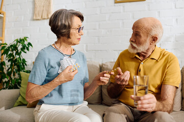 A devoted wife assists her husband, who has diabetes, with his medication while at home.