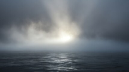 A misty, surreal landscape with a sea of clouds.