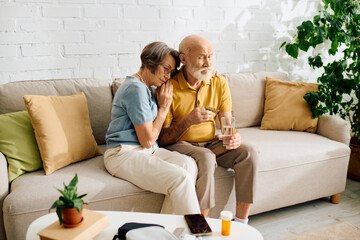 Obraz premium A loving couple shares a tender moment at home, focusing on health and companionship.
