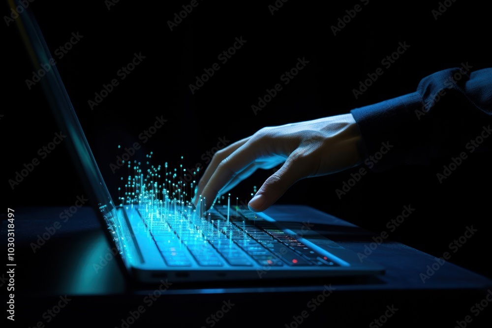 Poster compute computer glowing laptop.