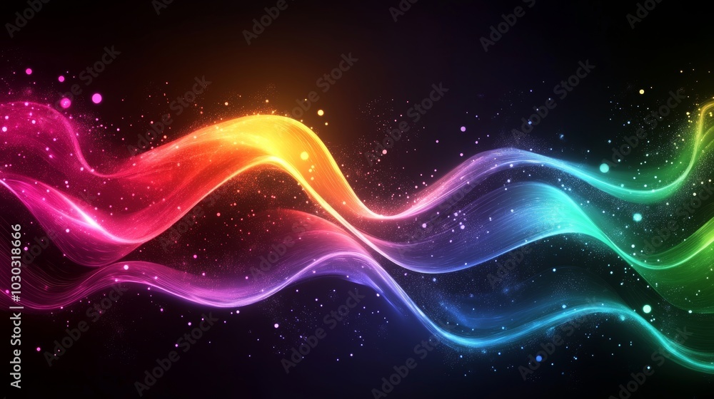 Poster vibrant neon wave background design with bold colors and dynamic flowing patterns