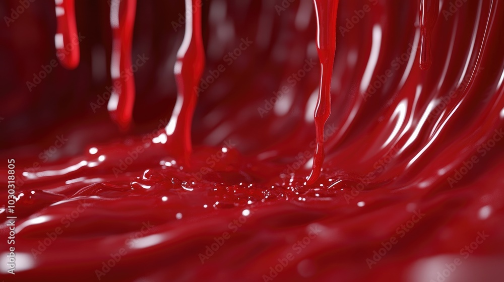 Poster glossy red liquid flowing smoothly in dynamic motion