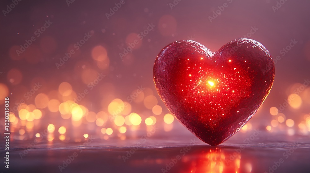 Aufkleber glowing red heart at the center of a mother's day message surrounded by twinkling heartshaped lights