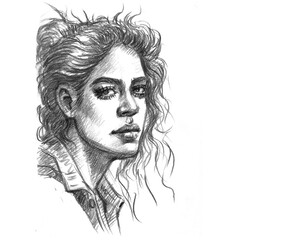 drawing of a woman portrait pencil drawing for card decoration illustration
