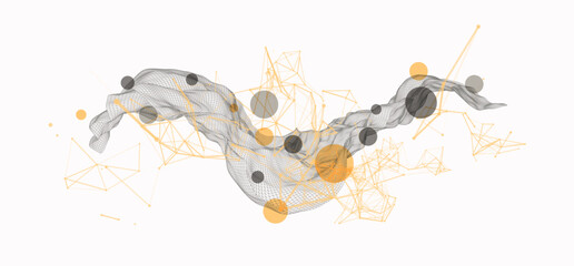 The abstract wave is made in a frame style. Template for science and technology presentation. Hand drawn vector art.