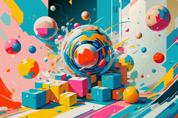 Obraz premium Vibrant Abstract Artwork with Geometric Shapes and Splashes