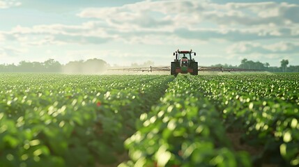 Fototapeta premium Field sprayer tractor in a soybean field.