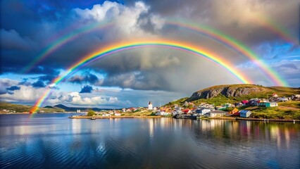 Minimalist rainbow over Nain, Labrador coast, Newfoundland