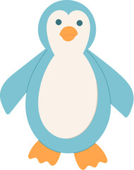 Flat cartoon penguin character designed for kids, perfect as a cute toy or icon. Creative concept of animal, ideal for DIY craft activities and children's workshops.