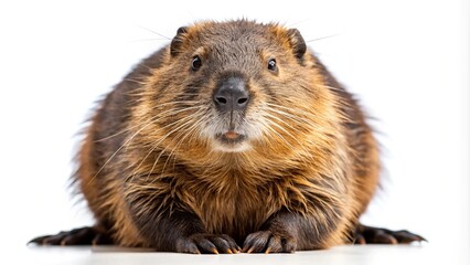 Isolated Eurasian beaver on white background