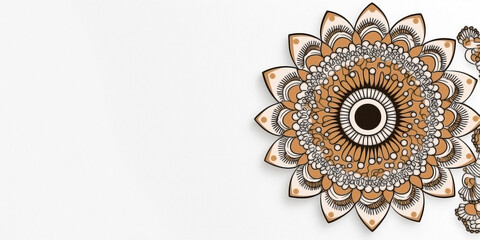 Naklejka premium A minimalist banner background featuring a circular mandala-inspired mehendi design at the center, on a solid white backdrop.