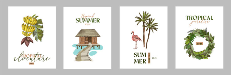 4 tropical banners, summer poster set © Marina Gorskaya