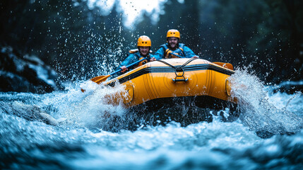 Fototapeta premium Exciting white water rafting adventure, rapids