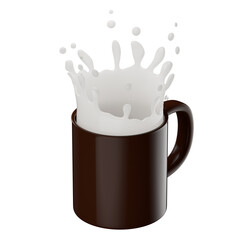 milk splash in mug isolated on a white background. 3d render