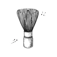 Bamboo whisk for Matcha tea sketch. Chasen brush drawing.