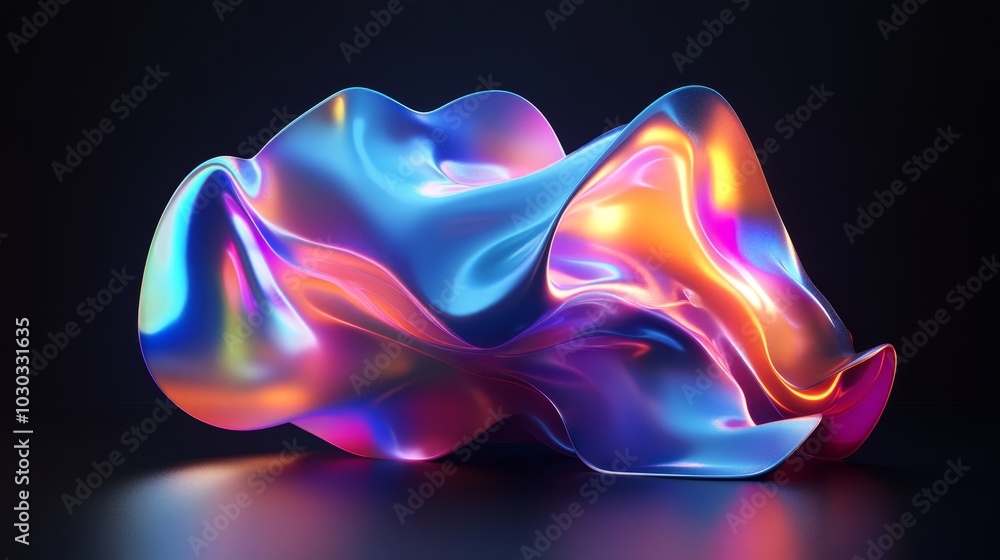 Poster iridescent abstract shape rendered in 3d against a dark background for striking visual impact