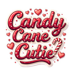 Typography of "Candy Cane Cutie" design with some illustration.