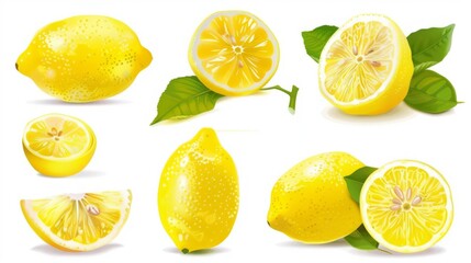 set of lemon with slices on a white background
