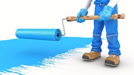 Worker showing large paint roller