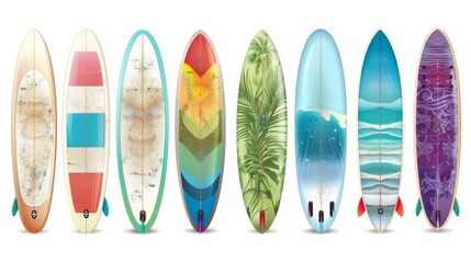 set of surfboards on a white background