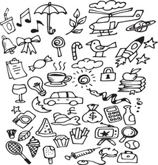 Vector illustration of Doodle cute for kid, Hand drawn set of cute doodles for decoration on white background.	