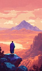 Fototapeta premium Silhouette of a person in the mountains, AI generated