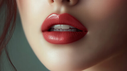 A close-up of a young woman's lips with lipstick
