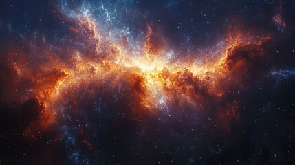 Fototapeta premium Stunning view of a fiery nebula, with rich orange and blue colors, illustrating the beauty and mystery of the universe in a deep space setting