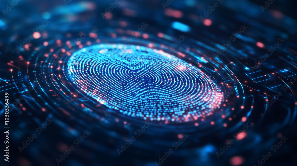 Poster a businessman using a fingerprint scan for access, showcasing biometric identification on a digital 